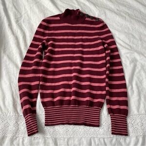 STELLA McCARTNEY size 36/us 4 mock Turtleneck Sweater Maroon Striped 100% Wool